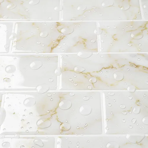 Livelynine 16 Azulejos de Oro de Mármol Despegar y Pegar Salpicaduras para Cocina Adhesivos de Azulejos de Pared para Baño Salpicaduras Impermeables
