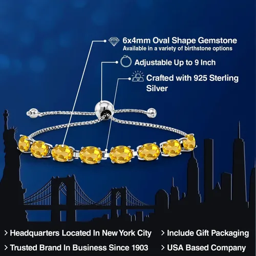 Miniatura 111 de Gem Stone King Pulsera de plata de ley 925 con piedra natal ovalada de 0.276 x 0.197 in para mujer, totalmente ajustable hasta 9 pulgadas