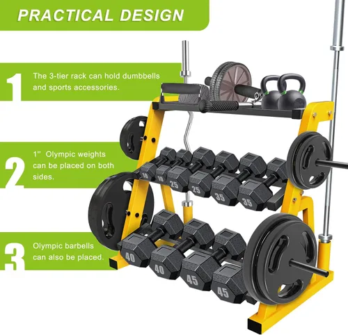 Miniatura 3 de Kipika Soporte para Mancuernas de Servicio Pesado de 3 Niveles Multifuncional, Soporte de Peso para Mancuernas, Equipo de Gimnasio en Casa, Adecuado