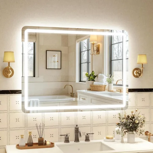 Miniatura 26 de 48x24 Inch LED Bathroom Mirror with Lights, Anti-Fog 3-Color Dimmable Memory Touch Control, Waterproof HD Tempered Glass, Wall Mounted Vanity Mirror