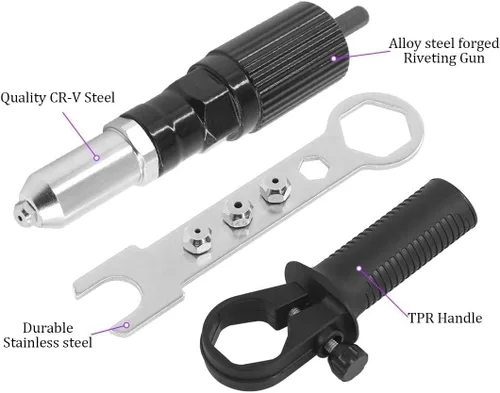 Miniatura 3 de Herramienta de remache pop, kit adaptador profesional de remachador inalámbrico, accesorio de taladro de tuerca remachadora para taladro eléctrico