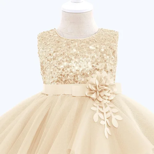 Miniatura 4 de Vestidos de niña de flores sin mangas de lentejuelas hinchado vestido de tul de la boda de la dama de honor del concurso bautismo cumpleaños vestido