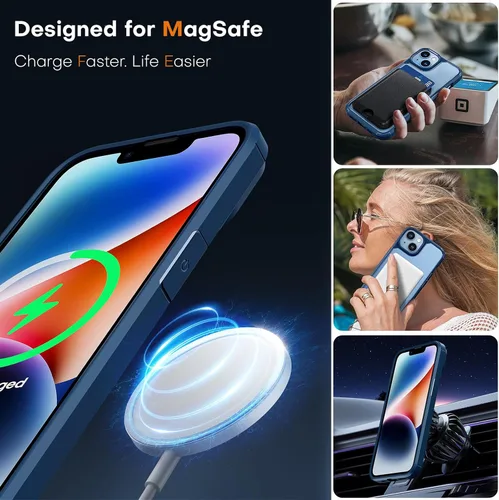 Miniatura 3 de TAURI Funda magnética 5 en 1 diseñada para iPhone 13 para iPhone 14, [compatible con MagSafe] con 2 protectores de pantalla + 2 protectores de lente
