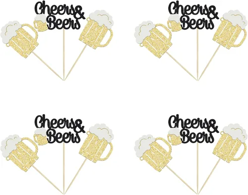 Miniatura 3 de Gyufise 24 piezas de decoración para cupcakes de Cheers and Beers - Taza de cerveza con purpurina negra para cupcakes, baby shower, cumpleaños
