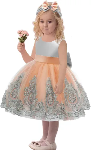 Miniatura 4 de CMMCHAAH - Vestidos de fiesta y concurso, con encaje y bordado, con lazo, tutú y diadema, para bebés y niñas, tallas 0-6T