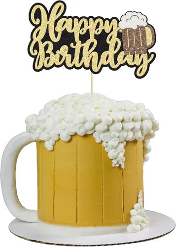 Miniatura 8 de Gyufise 24 piezas de decoración para cupcakes de Cheers and Beers - Taza de cerveza con purpurina negra para cupcakes, baby shower, cumpleaños