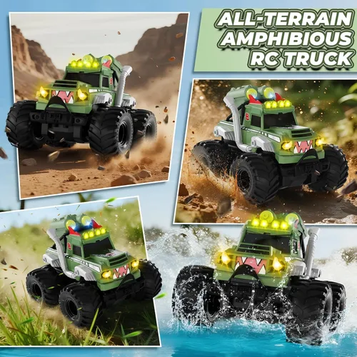 Miniatura 8 de Auto a Control Remoto, Juguetes de Camión Monstruo Impermeable Autos RC para Niños, 1:18 Anfibio 4WD Todo Terreno Fuera de Carretera Camiones