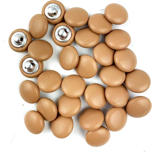 Miniatura 23 de Heyiwell 30 botones redondos cubiertos de cuero con vástago de metal, para vestidos de novia, camisas, vestidos, manualidades de costura (beige, mm)