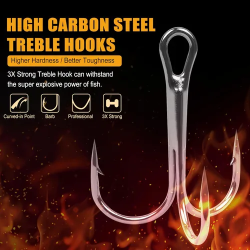 Miniatura 2 de Fishing Treble Hooks Kit, High Carbon Steel Treble Hook Strong Sharp Round Bend Fishing Hook Triple Fish Hook with Split Rings for Trout Hard Bait
