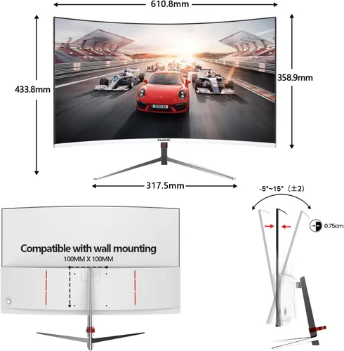 Miniatura 7 de Gawfolk - Monitor de computadora PC de 27 pulgadas, monitor curvo para juegos de 1800R 180Hz, FHD1080p 1ms sin bisel, freesync, 98% sRGB, ángulo