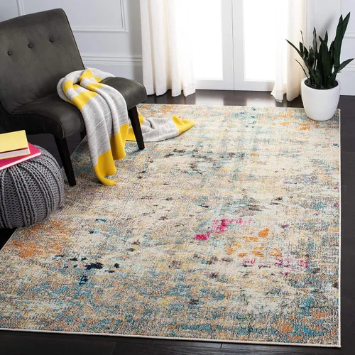 Miniatura 11 de SAFAVIEH MAD425H Madison Collection Alfombra decorativa cuadrada de 3', gris/naranja, diseño abstracto bohemio desgastado, no desprende pelusa