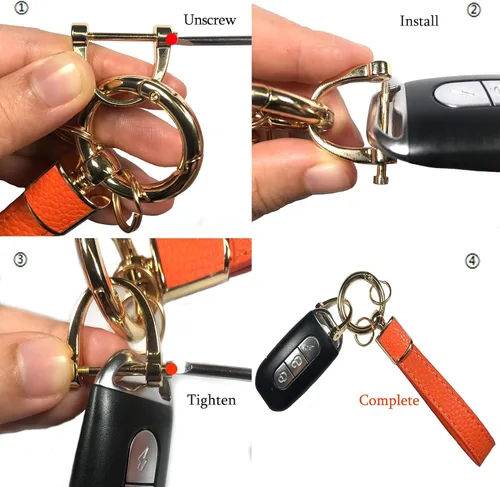 Miniatura 3 de Los soportes de cuero para llavero de automóvil de uso general para hombres y mujeres se pueden girar 360 grados, anillos en D antipérdida, hebilla
