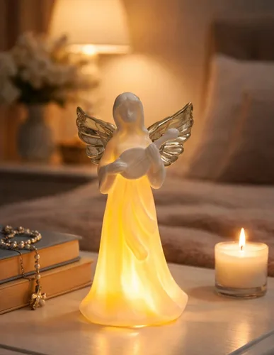 ADAVAS.Y&G Luz nocturna de ángel, regalo cristiano para mujeres, figura de ángel de porcelana con cálido brillo LED, oración y regalo de comodidad