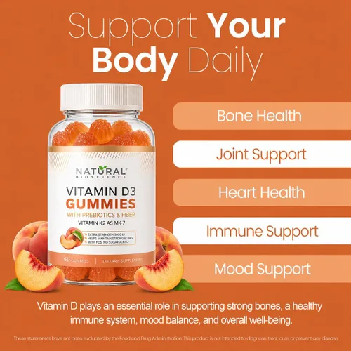 Miniatura 5 de Gomitas de vitamina D3 K2 sin azúcar, gomitas de vitamina D3 5000 UI+K2 MK7 80 mcg, suplemento de vitamina K2 D3 para adultos, vitamina D K2