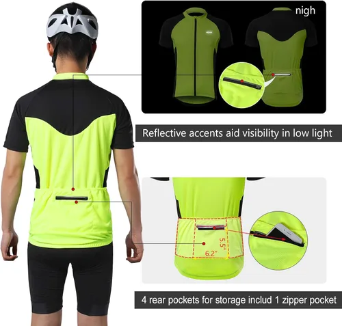 Miniatura 5 de ARSUXEO Camiseta de ciclismo de manga corta para hombre, camiseta de ciclismo MTB con bolsillo con cremallera 655