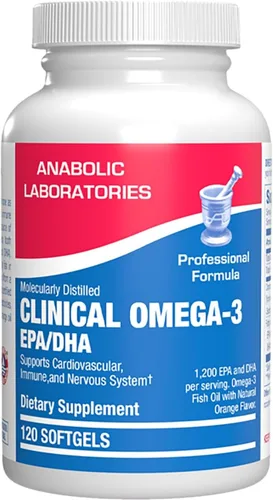 Suplemento clínico de aceite de pescado Omega 3 con EPA y DHA – 120 cápsulas blandas con sabor a naranja para la salud cardíaca, inmune y nerviosa –