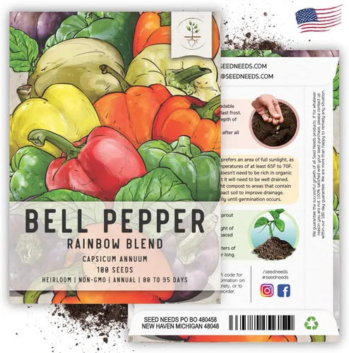 Miniatura 6 de Seed Needs Semillas de pimiento arcoíris para plantar pimientos suaves, semillas de verduras sin OMG y sin tratar para plantar un huerto al aire