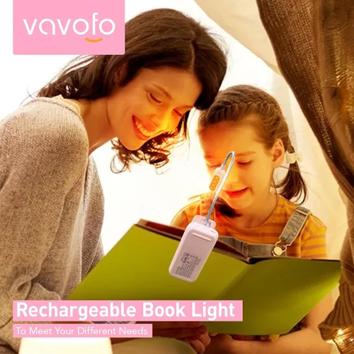 Miniatura 2 de VAVOFO Luz de libro recargable, bloqueo de luz azul, luz de lectura ámbar de 1600 K, luz de lectura con clip de 1600 K, cuidado de los ojos, 7 LED
