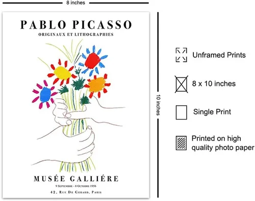Miniatura 2 de Póster de Pablo Picasso - Arte de pared de Picasso de 8 x 10 pulgadas, impresiones de artistas famosos, arte de pared de galería, ramo de paz