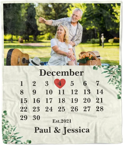 Manta de calendario personalizada, manta de fotos con texto. Haz tu propia manta de forro polar. Regalo para aniversario, Acción de Gracias, Manta
