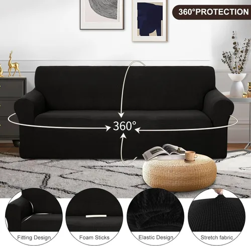 Miniatura 3 de U-NICE HOME Funda elástica para sofá, protector de muebles para sofá de 4 cojines, apta para mascotas (sofá de gran tamaño, negro)