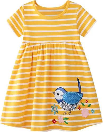 KISSOURBABY Vestido de manga corta de algodón suave para niñas pequeñas, vestido casual de dibujos animados