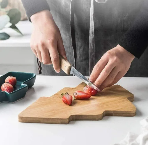 Miniatura 7 de Bandeja de bambú para árbol de Navidad, juego de platos de cerámica con diseño temático de Navidad, cuencos para servir para fiestas, perfectos