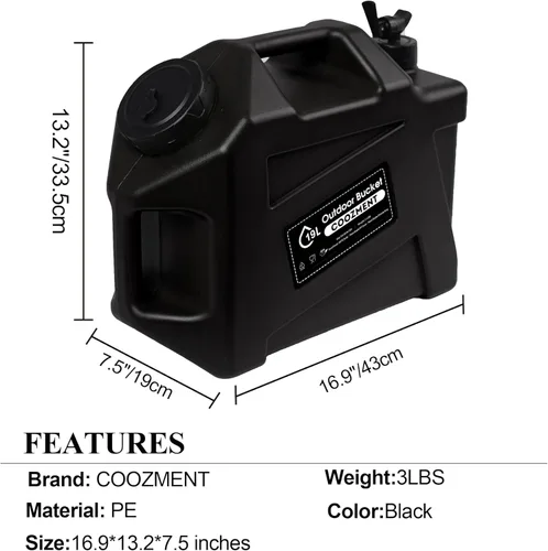 Miniatura 3 de COOZMENT Contenedores de agua de 3.2 galones/5 galones con grifo, jarra de agua sin BPA, tanque de agua verde militar, contenedores
