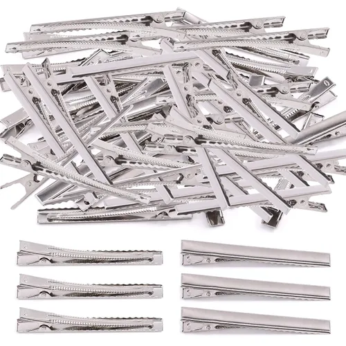 200 pinzas de pelo de cocodrilo de 2.95 pulgadas a granel, color plateado, pinzas para el pelo de una sola punta, para hacer lazos, hacer horquillas