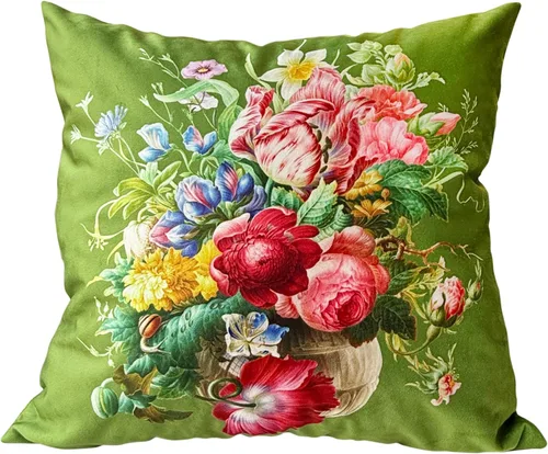 Miniatura 34 de Funda de cojín floral ligera de lujo, 18 x 18 pulgadas, pintura al óleo retro victoriana de doble cara, fondo negro, flor vibrante, funda de cojín