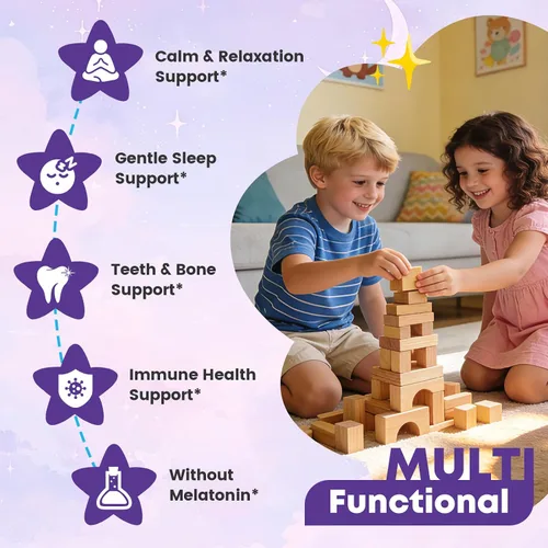 Miniatura 5 de Gomitas para dormir para niños, sin melatonina, gomitas para ayudar a dormir con magnesio y calcio, zinc, glicina, L-teanina, GABA, vitamina D3 K2