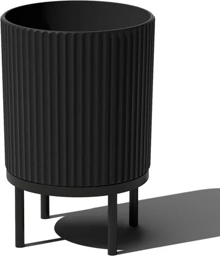 Miniatura 67 de Veradek Demi Series - Maceta redonda con soporte para porche o patio, compuesto de piedra de plástico duradero y soporte de madera, decoración