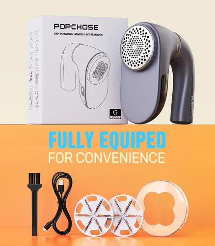 Miniatura 6 de POPCHOSE Afeitadora de tela, removedor de pelusa para ropa, afeitadora de pelusa con cuchillas de 6 hojas y 2 velocidades, 2000 mAh recargable, Gris