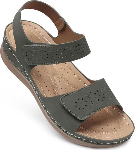 Miniatura 17 de Sandalias planas de SHIBEVER para mujer elegantes: Sandalias planas cómodas para mujer con punta abierta, correa al tobillo, zapatos de caminar