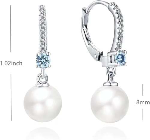 Miniatura 5 de JO WISDOM Pendientes de aro de perlas de agua dulce de plata de ley 925 con perlas reales colgantes, perlas de imitación