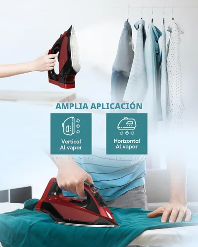 Miniatura 8 de OMAIGA Plancha de vapor para ropa, plancha de 1500 W con calentamiento rápido, suela de cerámica antiadherente, ráfaga de vapor, autolimpieza