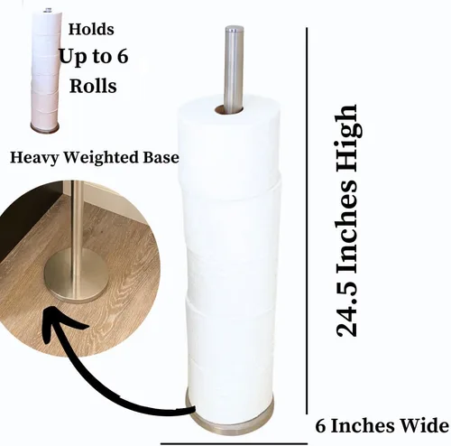 Miniatura 2 de Evelots Soporte para rollo de papel higiénico, pesado, sin peso, para almacenamiento de papel higiénico, almacena hasta 6 megarrollos, acero