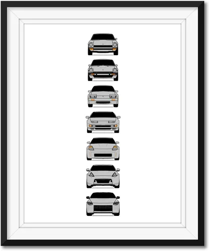 Miniatura 9 de Custom Car Posters Póster hecho a mano compatible con Nissan Z Car Generations (perfil lateral), decoración artística de Datsun Fairlady Z