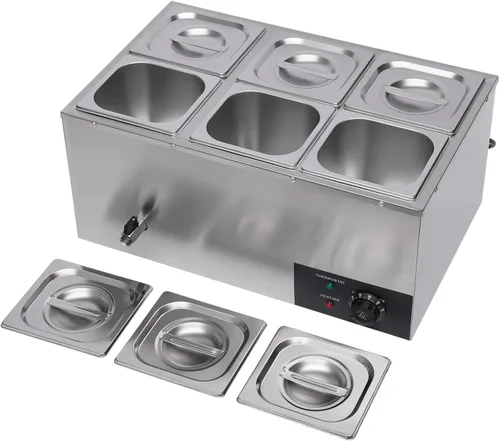 Calentador de alimentos comercial de 6 bandejas con tapas, mesa de vapor eléctrica para calentar alimentos, 600 W, servidores y calentadores 6 Pan#2