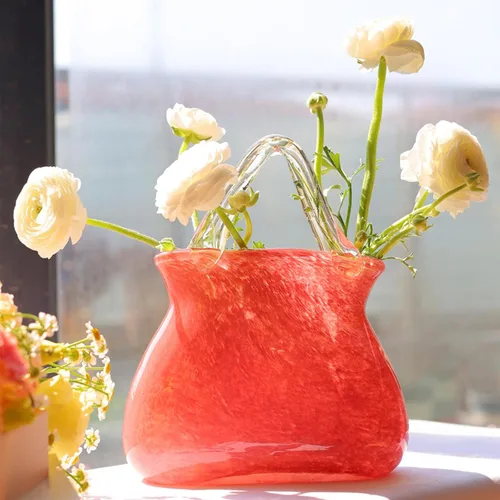 Miniatura 5 de Glass Purse Vase, Multifunctional Flower Vase Glass Vase Bag Glass Purse, Glass Vase for Home Décor,Living Room,Office,Garden,Wedding,Purple