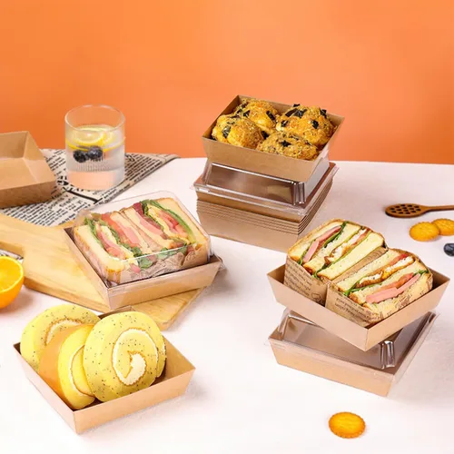 Miniatura 5 de Paquete de 100 cajas de charcutería con tapas transparentes, caja de panadería de papel Kraft To Go de 5 pulgadas con 500 calcomanías, cuerda