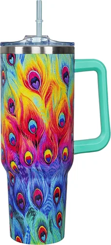 Miniatura 14 de Vaso de 40 onzas con asa de 40 onzas con diseño de mariposa morada con tapa, popote con doble aislamiento, taza de café de viaje, regalo de mariposa