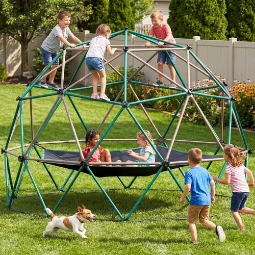 Miniatura 7 de Hapfan Cúpula de escalada de 6.5 pies de alto con hamaca, gran gimnasio de la jungla para niños al aire libre, barras de mono resistentes, juguetes