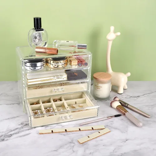 Miniatura 7 de Mebbay Joyero de acrílico con 4cajones organizador de joyas de terciopelo