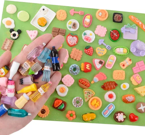 Miniatura 2 de MUYIZI 100 piezas de alimentos en miniatura Mini comida en miniatura accesorios para casa de muñecas de resina pequeña, juego de comida para casa