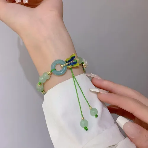 Miniatura 2 de Choistily Pulsera de jade con cuentas de jade para mujer, pulsera de la suerte, pulsera de hoja, pulsera de cuerda de cristal curativo, pulsera