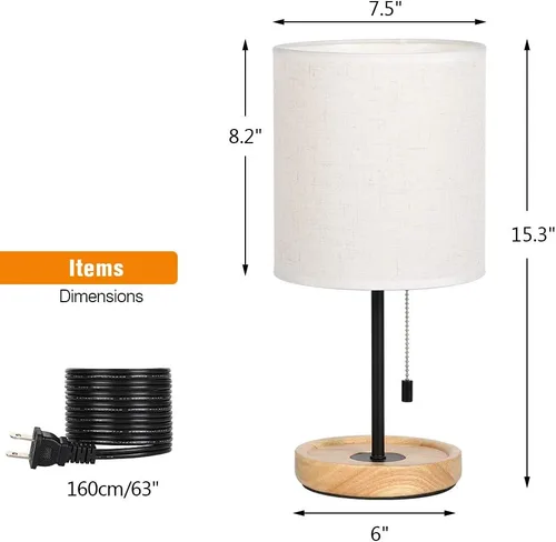Miniatura 5 de CADUKE - Lámpara de mesa moderna, lámpara de escritorio de mesita de noche, lámpara de noche con base de madera y pantalla de lino para sala