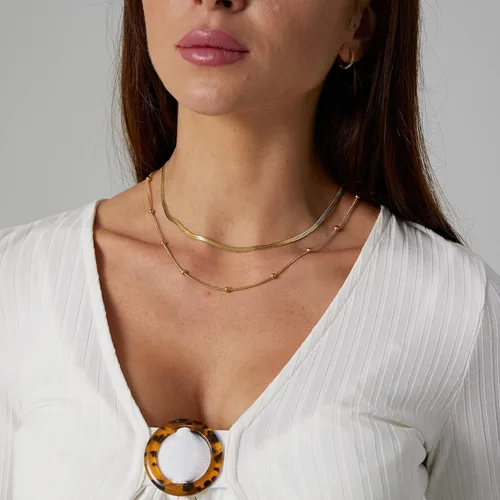 Miniatura 3 de Tasiso 14K Gold Filled Herringbone Choker Necklace Set Double Layer Snake Chain Herringbone Chain Necklace Layering Necklace Set Cuban Chain