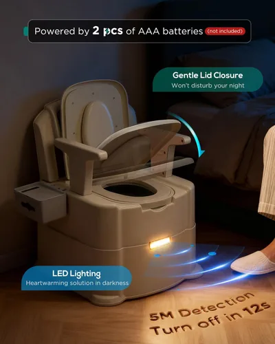 Miniatura 4 de Cómoda de noche de alta resistencia de 500 libras, silla portátil 3 en 1 para ancianos y adultos, inodoro nocturno con luz de movimiento, silla