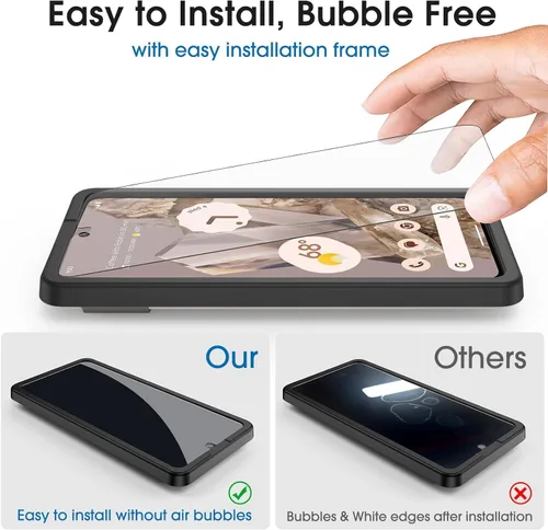 Miniatura 5 de amFilm Protector de pantalla de vidrio templado de 6.7 pulgadas para Google Pixel 8 Pro, compatible con huellas dactilares ultrasónicas, con marco